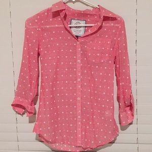 Pink button down with polka dots